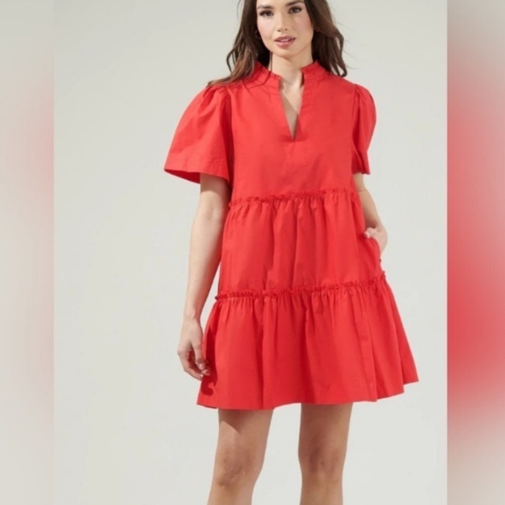 Sugarlips Candace Cotton Short Sleeve Red Babydoll Dress Women's Size XL